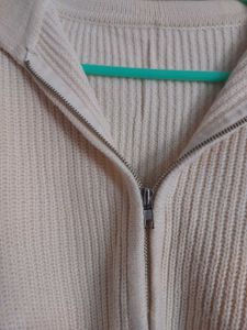 Cream Knit Zip-Up Jacket