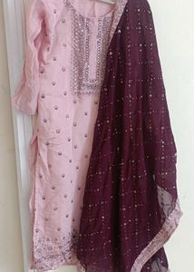Elegant pink and wine Kurta Set