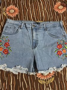 Denim Floral Shorts