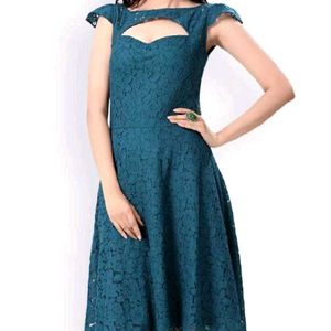 Teal (Front Cut) Blue Lace Fit and Flare Dress