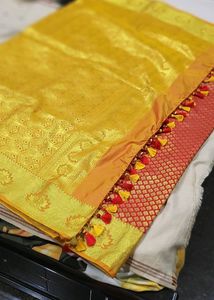 Hot Red Pattu Saree With Cute Hangin