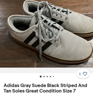 ADIDAS GRAY SUEDE BLACK STRIPED SHOES