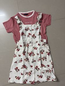 Floral Denim Overall Dress