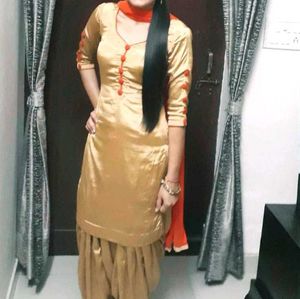 Golden Satin Salwar Suit