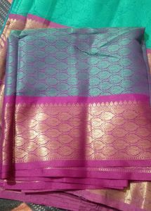 Cyan Blue And Purple Border Wedding Wear Saree