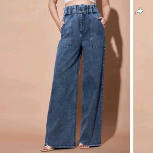 Blue Mock Neck Tank &amp; High-Waisted Jeans