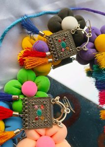 Oxidised Colourfull Choker With Earrings ❤️