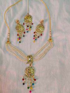 Beautiful Pearl Or White And Colourful Moti Haar.