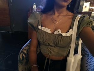 Urbanic Olive Puff Sleeve Crop Top