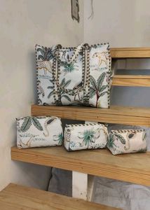 Floral Tote Bag with Pouches