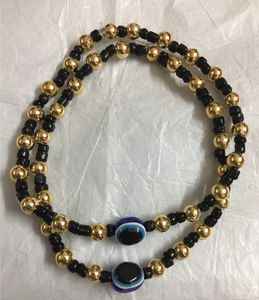 Evil eye Anklets With Gold&black Beads