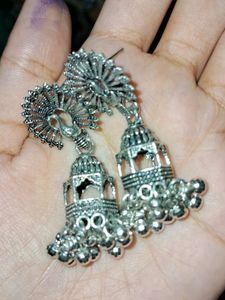 Oxidised Silver peacock Eraings
