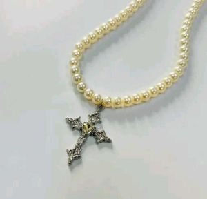 Y2k Necklace Gothic Cross Pearl