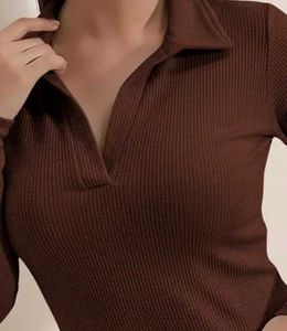 Brown Ribbed Long Sleeve Top