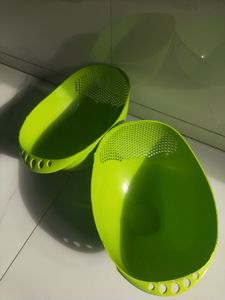 2 Pcs-Virgin Rice Bowl Durable Plastic Strainer ,Water Strainer | Vegetable &amp; Fruits Washing Bowl