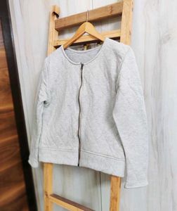 Gray Quilted Zip-Up Jacket size-36