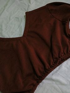 Cute V Neck Crop Sweatshirt 🤎