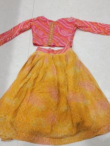 Lehenga Mustard Yellow N Top Orange 2/3 Years Girl
