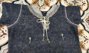 Denim Print Embroidered Cotton Kurti M-l