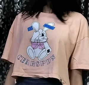 Pink Bunny Graphic Crop Tee