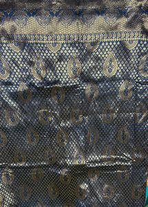 Elegant Navy &amp; Gold Brocade Fabric