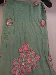 Bottle Green with pink Patch Work Saree+blouse