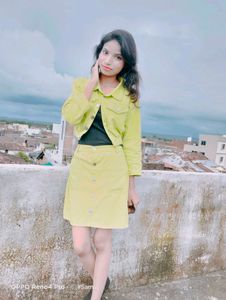 Lime Green Denim Skirt Set