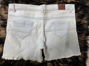 Light Wash Denim Frayed Shorts