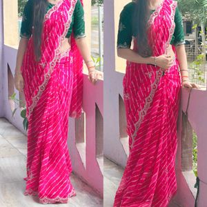 Pink Lehariya Cutwork Saree