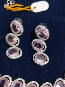 Glass Pink American Diamond Set