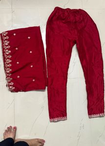 Red Embroidered Kurti Set