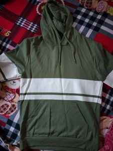 Olive Green Color Block Hoodie