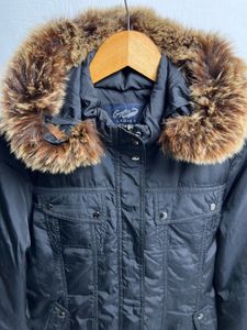 Crocodile LADIES | Fur Hooded Black Winter Coat