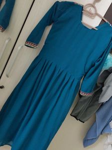 Aliya Cut🩵Teal Embroidered Maxi Dress - Size XXL