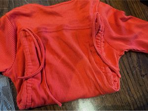 Red Ribbed Wrap Top