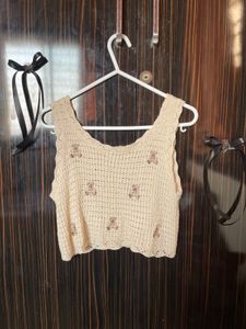 beige crochet crop top