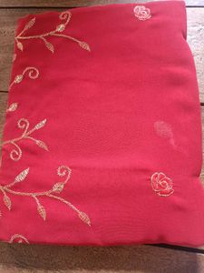 Elegant Red Saree with Gold &amp; Green Embroidery