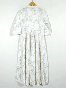 Utsa White Floral Printed Umbrella Kurti (Women)