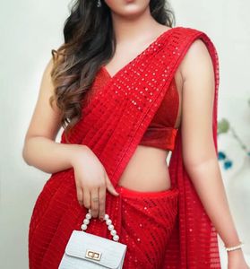 Elegant Red Sequin Saree