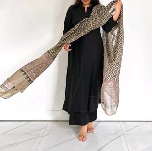 Elegant Black Kurti Set with Printed Dupatta