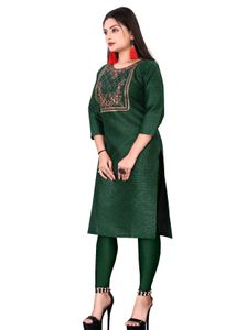 Elegant Green Cotton Kurti Set with Embroidery | S