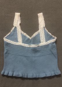 Blue Lace Trim Knit Tank Top