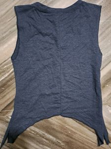 Trendy Ripped Grey Sleeveless Crop Top
