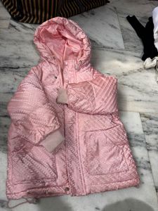 Pink Quilted Jacket With 3 Fourth Sleeves
