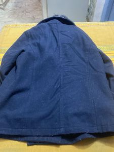 Navy Blue Coat Faux Fur Collar