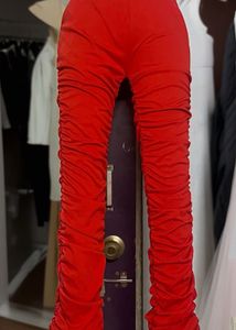 Pintrest Red Ruched Detail Leggings