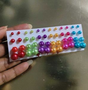 set of 24 Colorful Pearl Stud Earring Se