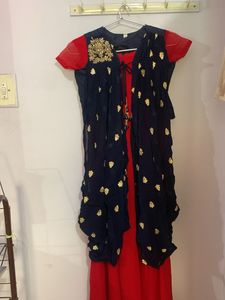 red umbrella long gown with designer cap full part