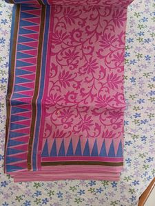 Cotton Pink Saree With Blue Border!