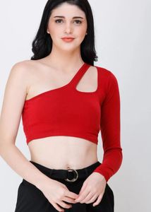 Red One-Sleeve Crop Top